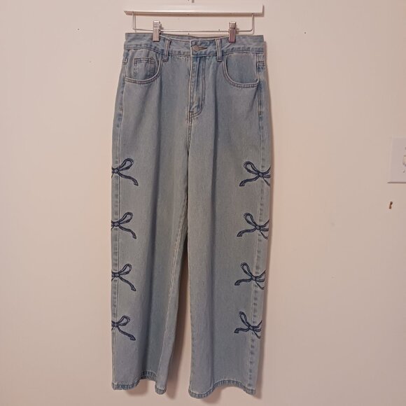 Dazy Wide Leg High Rise Jeans W/ Stitched Ribbons On Sides LRG (14 1/4 " Waist) - Picture 3 of 15